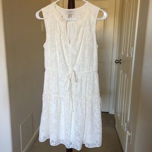 LOFT Floral Textured Ruffled Hem Dress